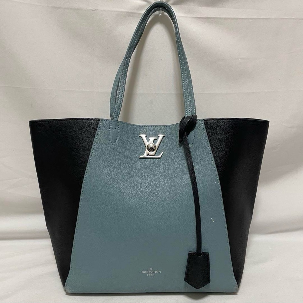 Authentic Leather Louis Vuitton Lock Me Calfskin Cabas Sky/Black *RARE*